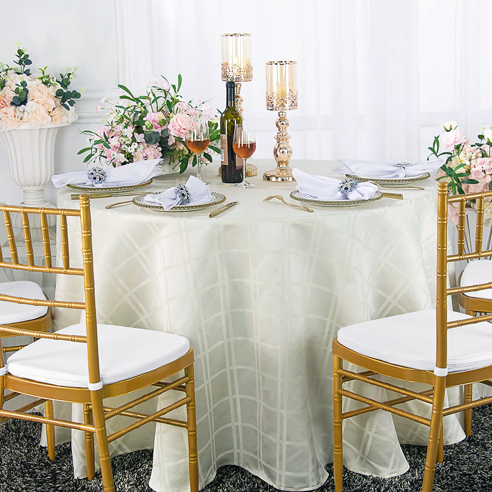 90" Seamless Round Plaid Jacquard Polyester (220 GSM) Tablecloth - Ivory (1pc)