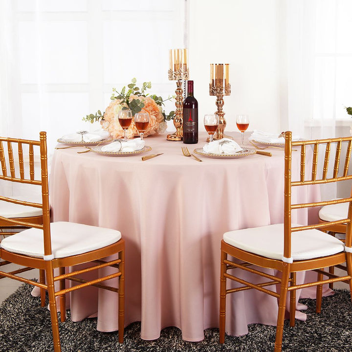 90" Seamless Round Heavy Duty Premium Polyester (240 GSM) Tablecloth - Blush Pink/Rose Gold (1pc)