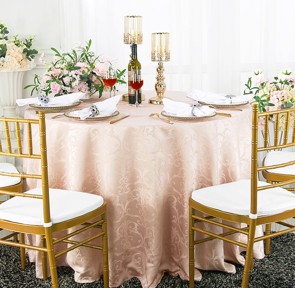 90" Seamless Round Versailles Chopin Damask Jacquard Polyester (220 GSM) Tablecloth - Blush Pink/Rose Gold (1pc)