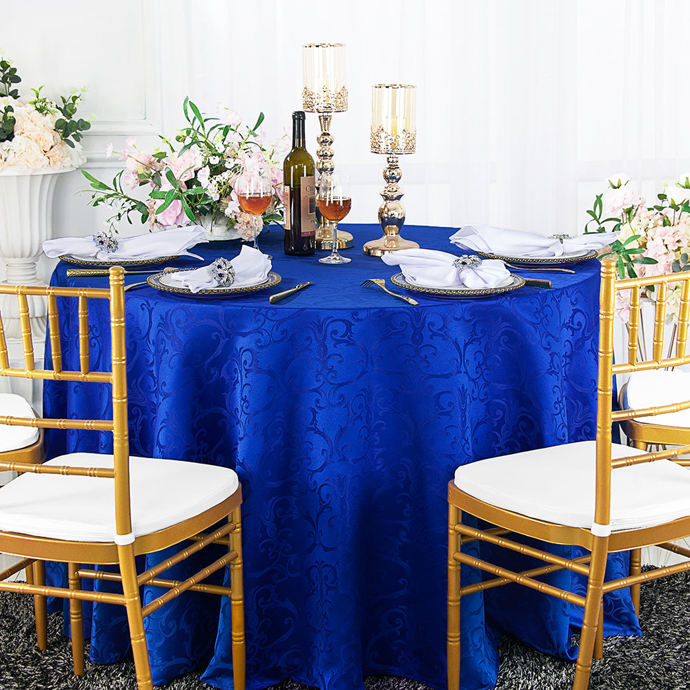 90" Seamless Round Versailles Chopin Damask Jacquard Polyester (220 GSM) Tablecloth - Royal Blue (1pc)