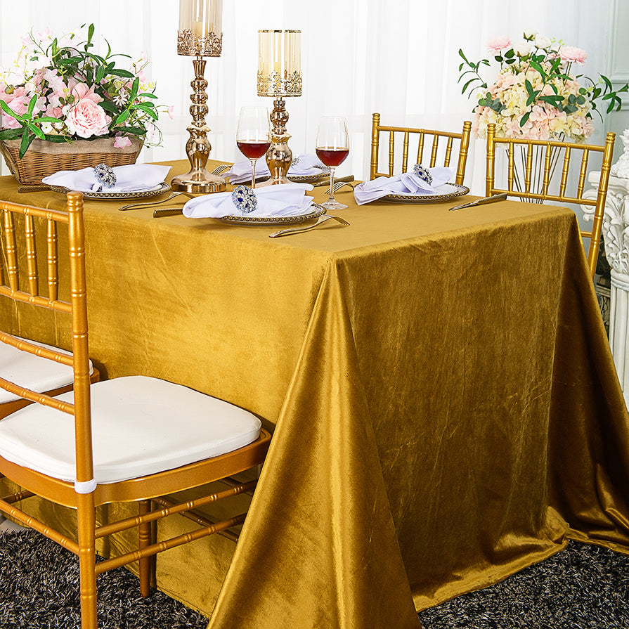 90"x132" Rectangular Seamless Italian Velvet Tablecloth - Gold (1pc)