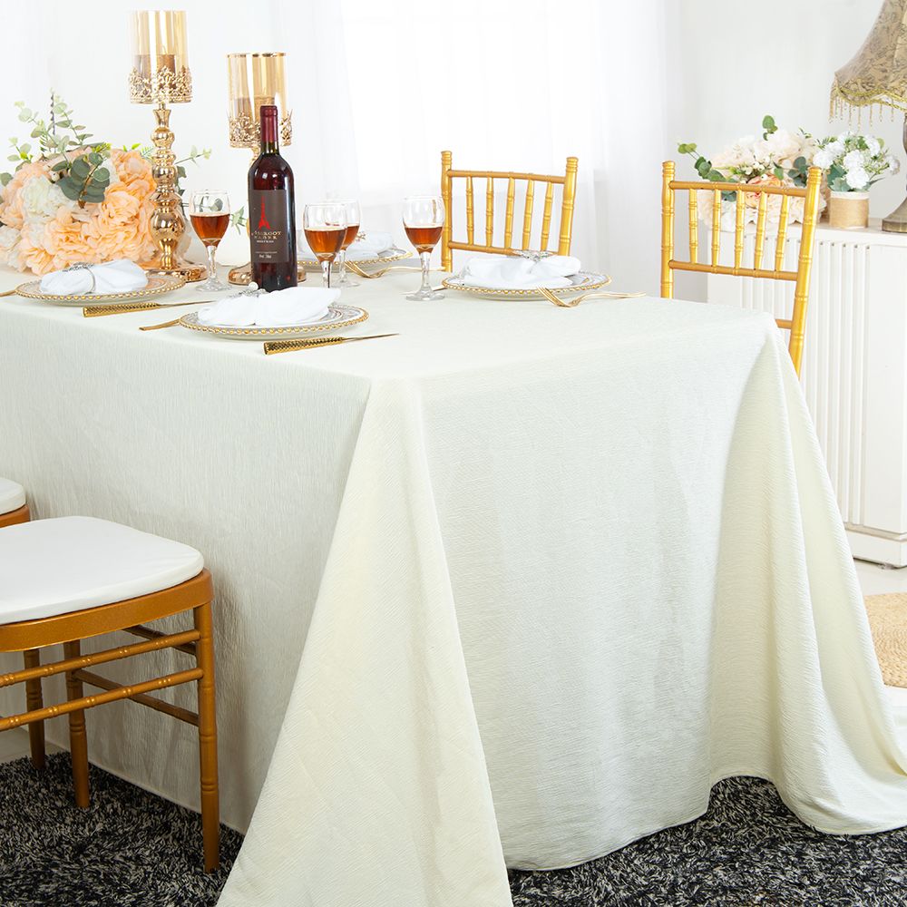 90"x156" Seamless Rectangular Crinkle Scuba (Wrinkle-Free) (220 GSM) Tablecloth - Ivory (1pc)