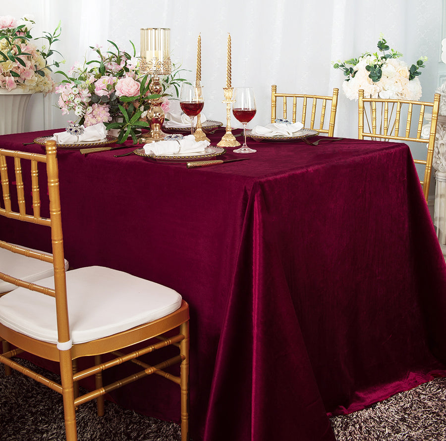 Burgundy rectangular velvet tablecloth, Velvet table cover linens