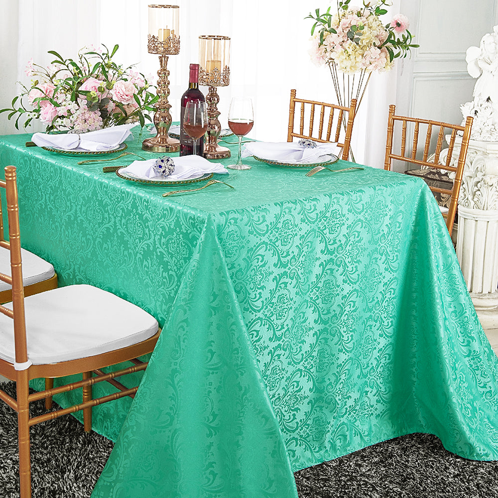 90"x132" Seamless Rectangular Floral Damask Jacquard Polyester (220 GSM) Tablecloth - Tiff Blue/Aqua Blue (1pc)