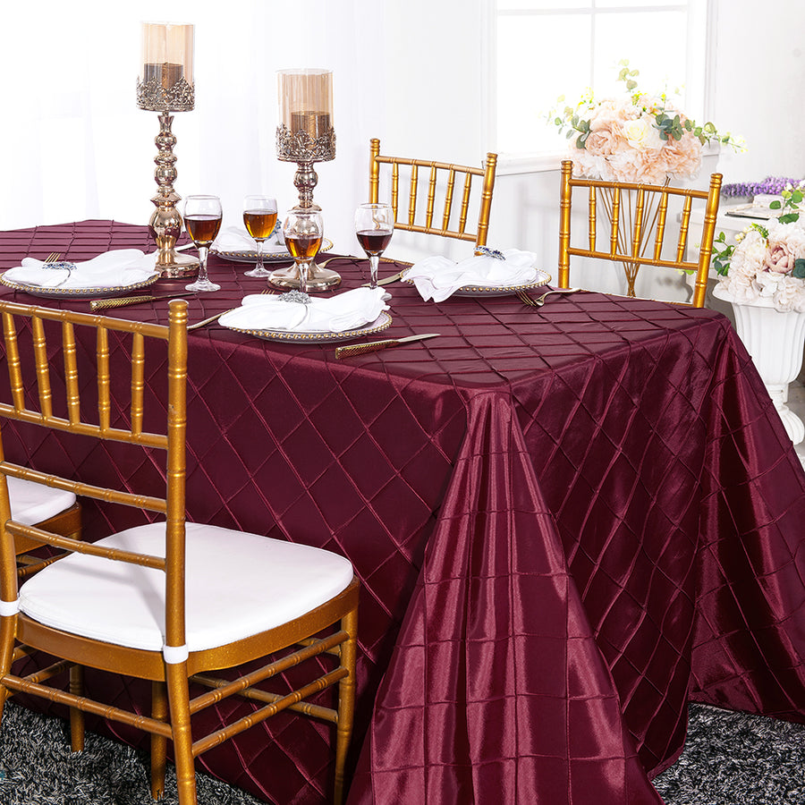Pintuck Rectangular Burgundy Pintuck Banquet Rectangle Taffeta Tablecloths – Wedding Linens ...