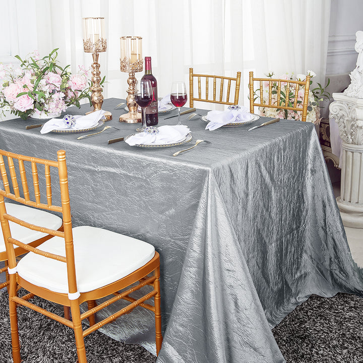 Mantel de tafetán triturado sin costuras rectangular de 90 "x 156" - Plata (1 unidad)