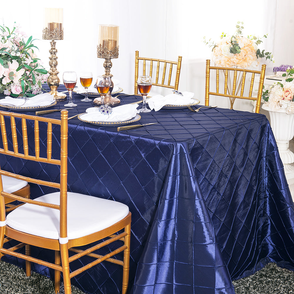 90"x156" Seamless Rectangular Pintuck Taffeta Tablecloth - Navy Blue (1pc)