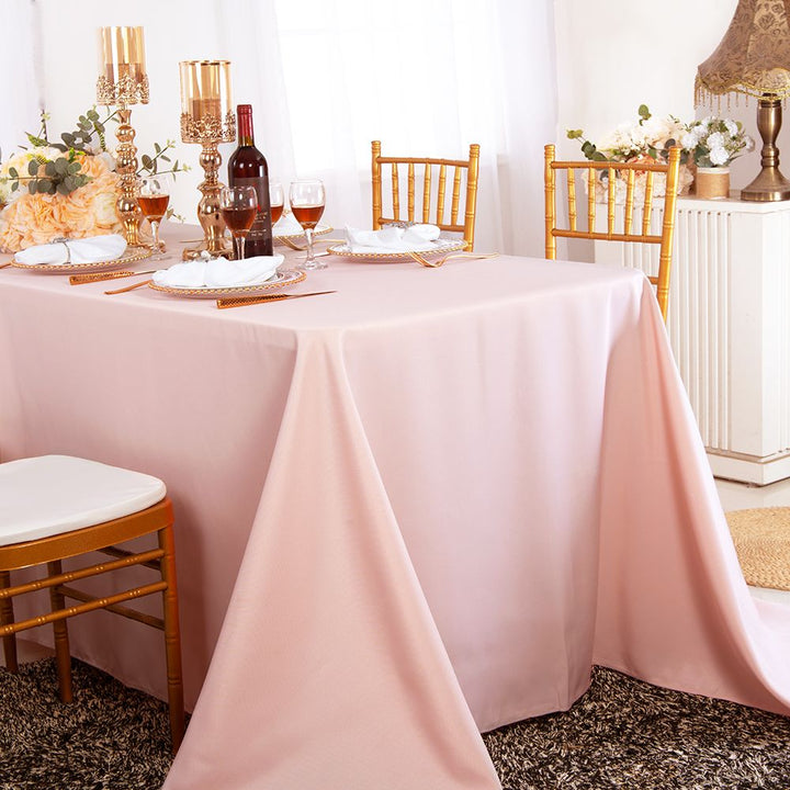 90"x132" Seamless Rectangular Premium Polyester (240 GSM) Tablecloth - Blush Pink/Rose Gold (1pc)