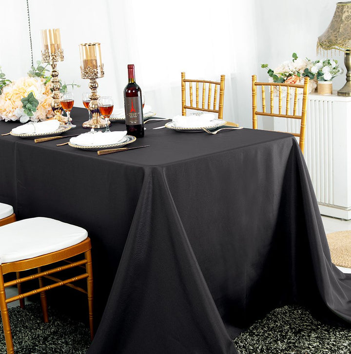 90"x132" Seamless Rectangular Premium Polyester (240 GSM) Tablecloth - Black (1pc)