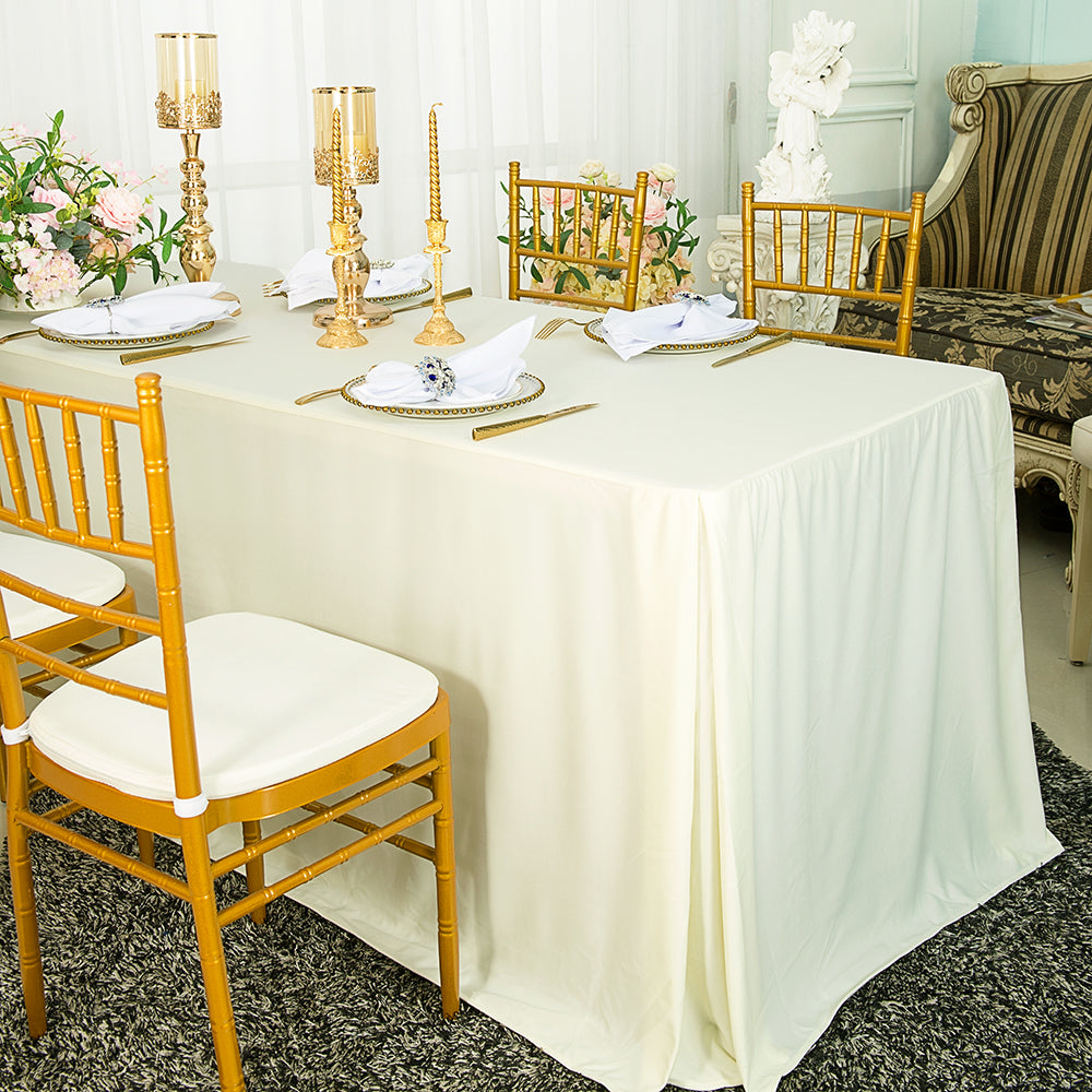 8' Rectangular Scuba (Wrinkle-Free) Ivory Fitted Tablecloths Wholesale ...