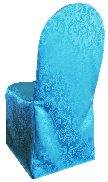 Cubierta de silla de banquete de poliéster jacquard damasco floral - turquesa (1 pieza)