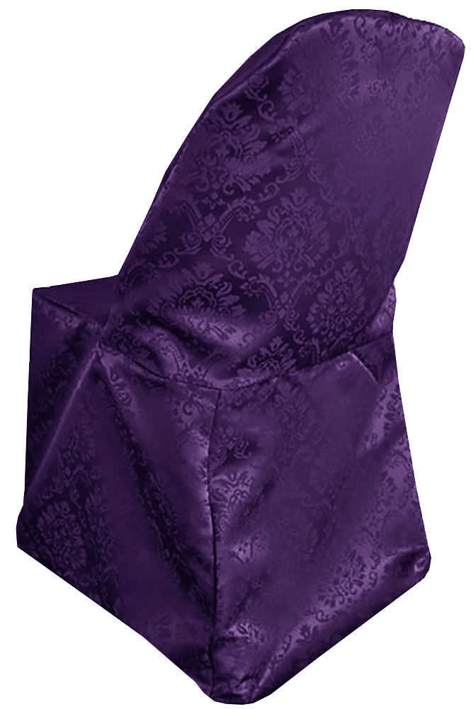 Marquis Damask Jacquard Polyester (240 GSM) Folding Chair Cover - Eggplant (1pc)