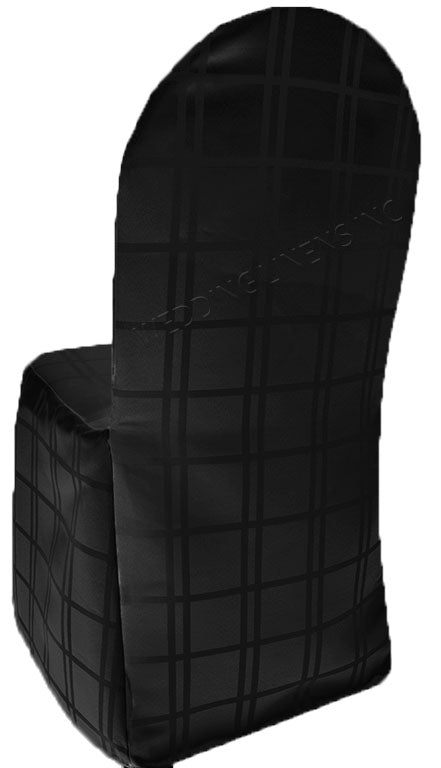 Plaid Jacquard Polyester (240 GSM) Banquet Chair Cover - Black (1pc)