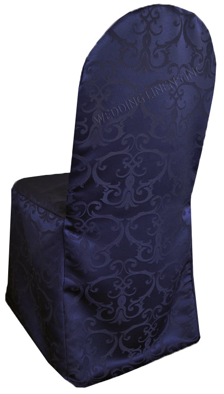 Versailles Chopin Damask Jacquard Polyester (240 GSM) Banquet Chair Cover - Navy Blue (1pc)